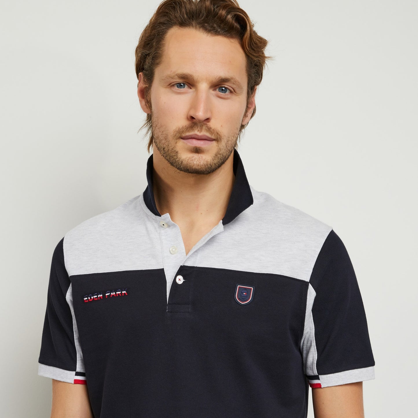 Polo color-block gris en coton piqué