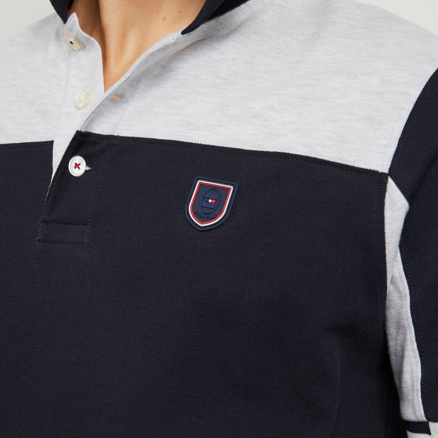 Polo color-block gris en coton piqué