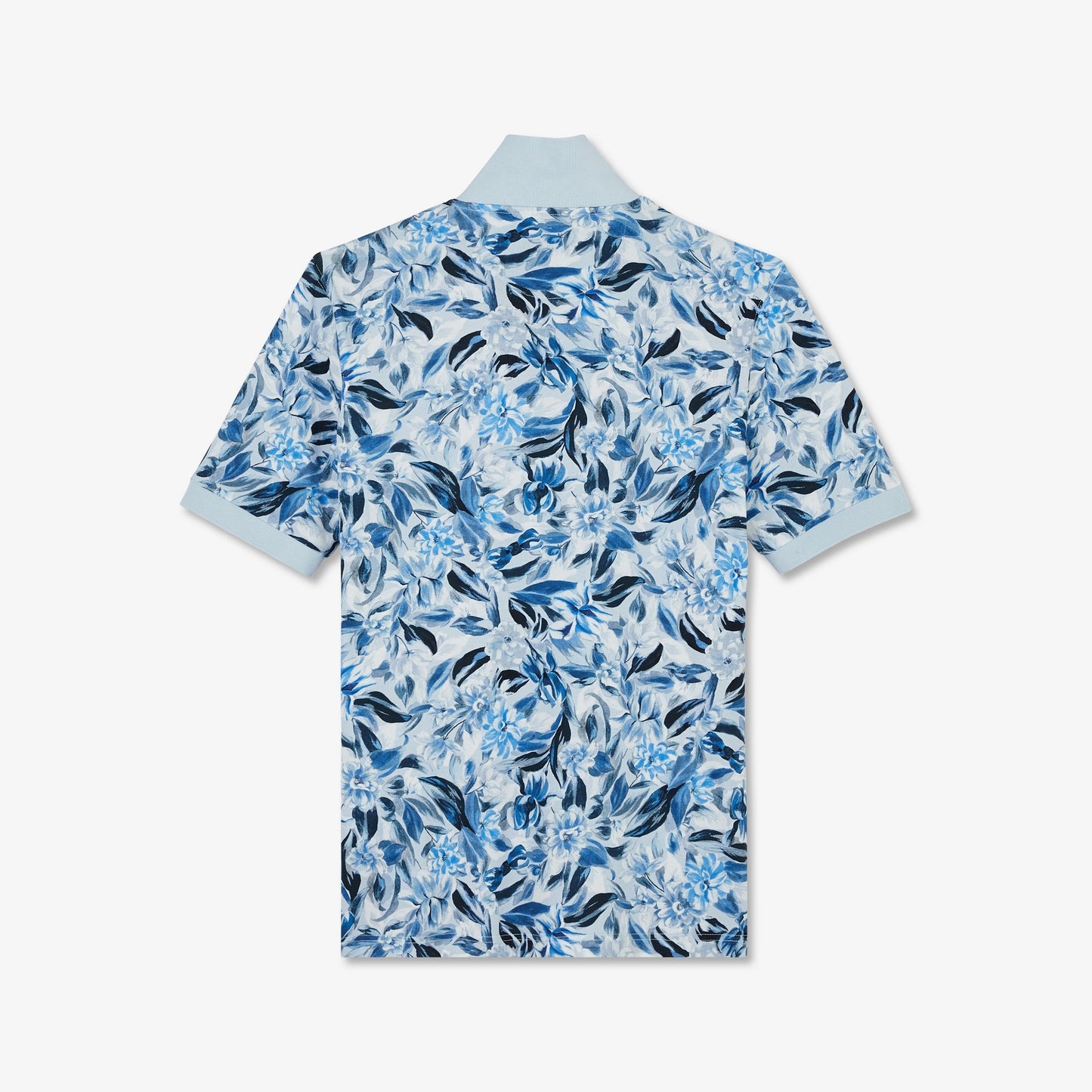 Light blue polo in cotton pique with floral print
