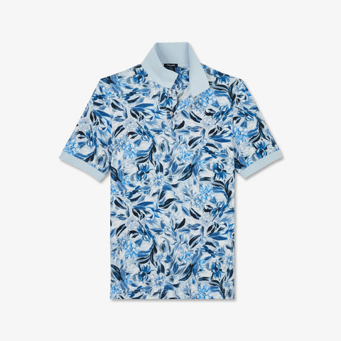 Polo bleu clair en coton piqué imprimé fleurs - Image 2