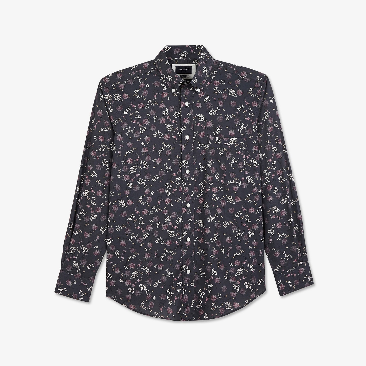 Navy blue shirt in premium cotton with floral pattern