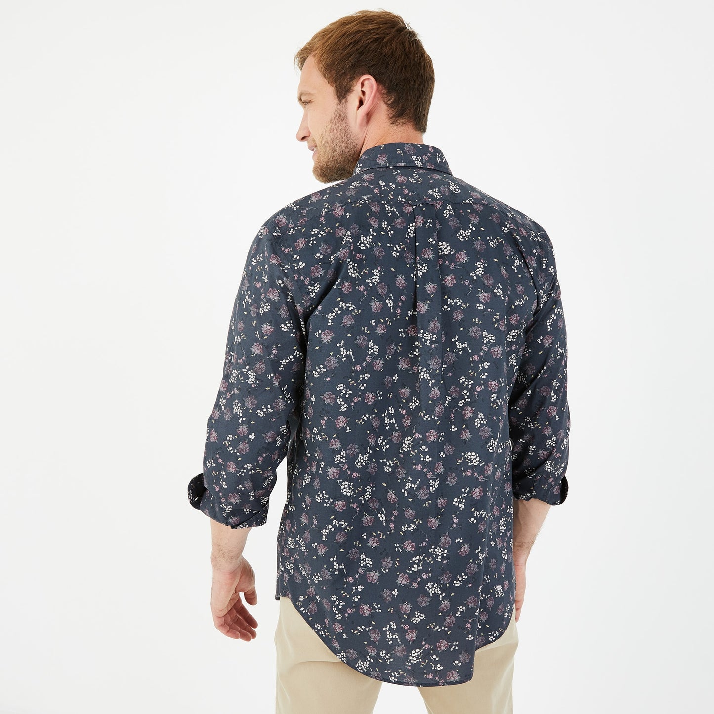 Navy blue shirt in premium cotton with floral pattern