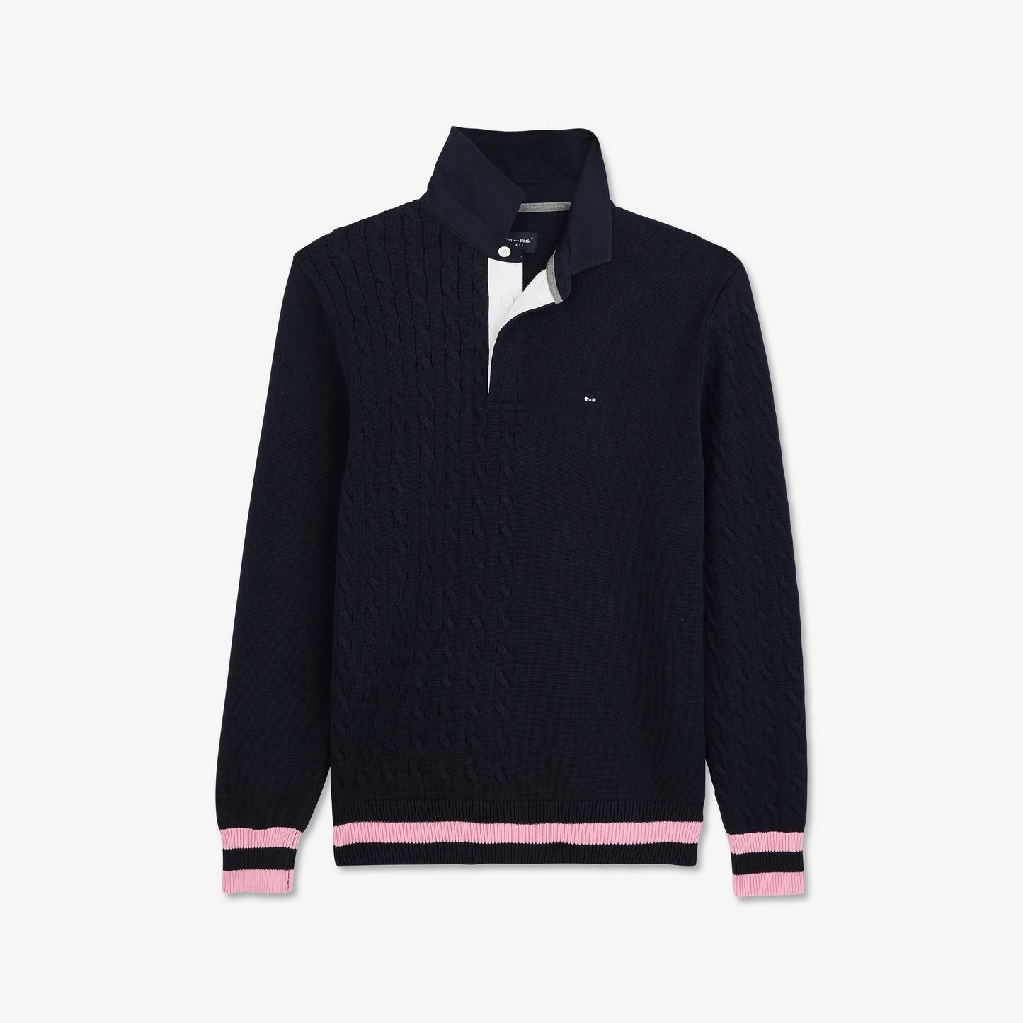 Pull marine à col maillot en coton avec torsades