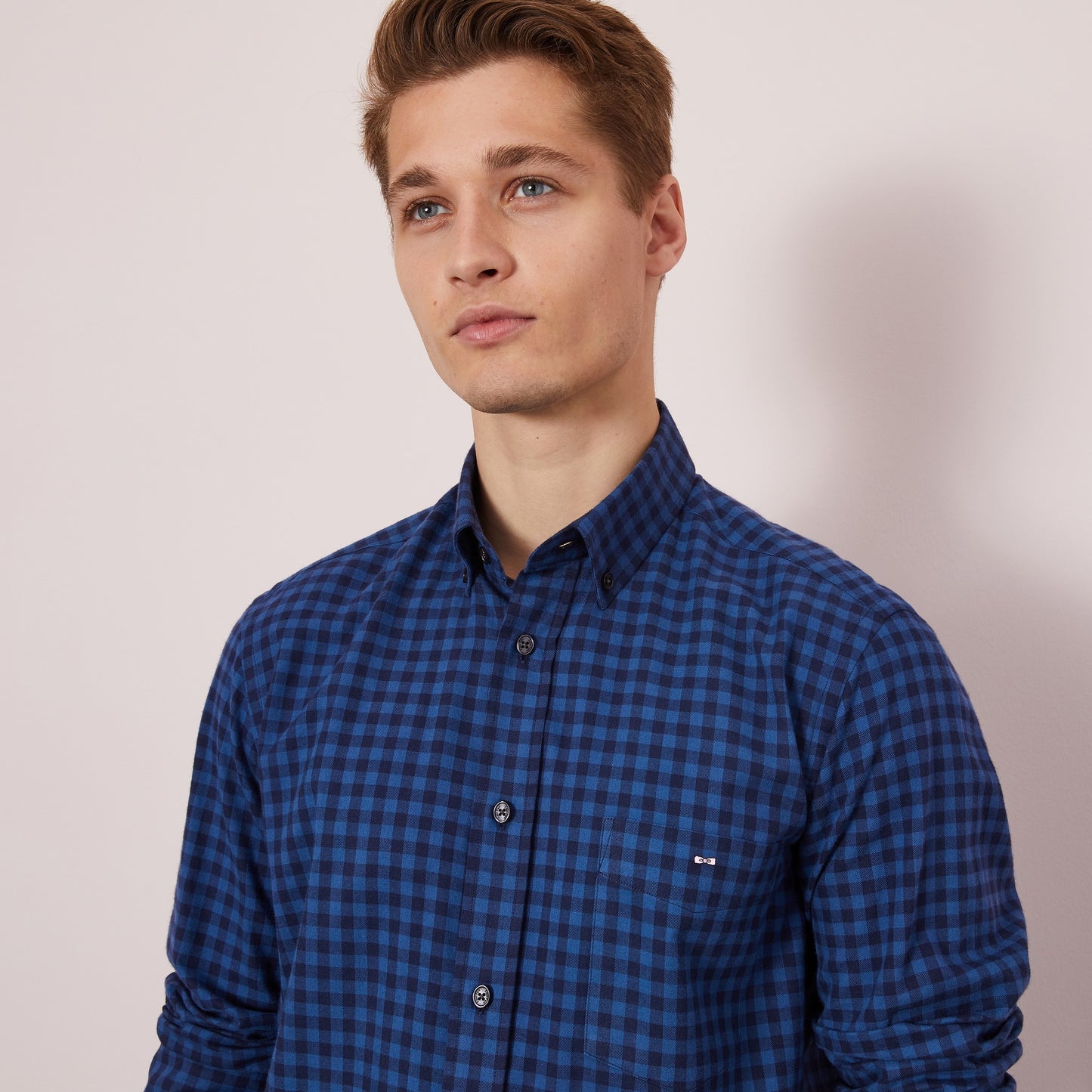 Blue checked shirt in cotton