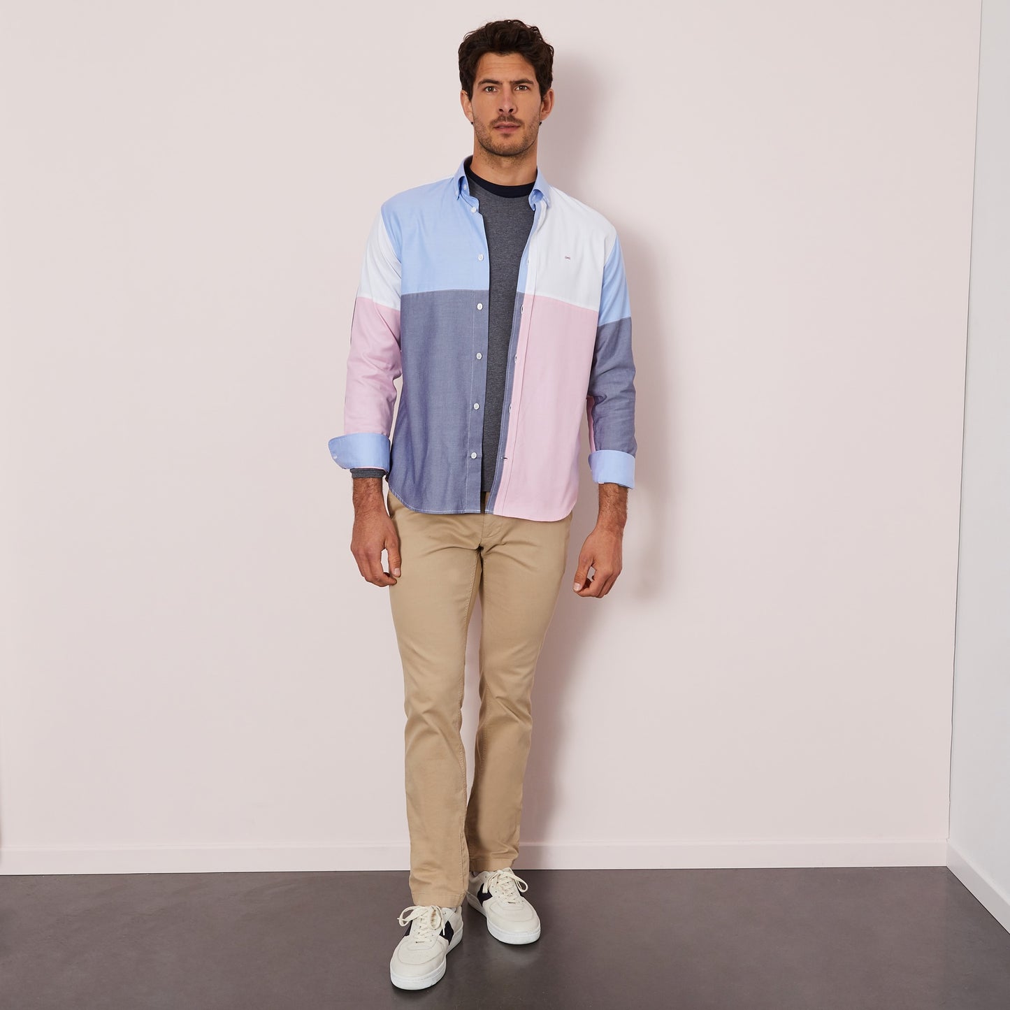 Chemise color-block en coton Oxford