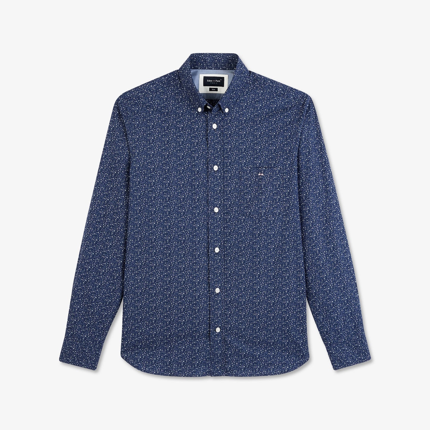 Chemise bleu marine à motif fleuri gris