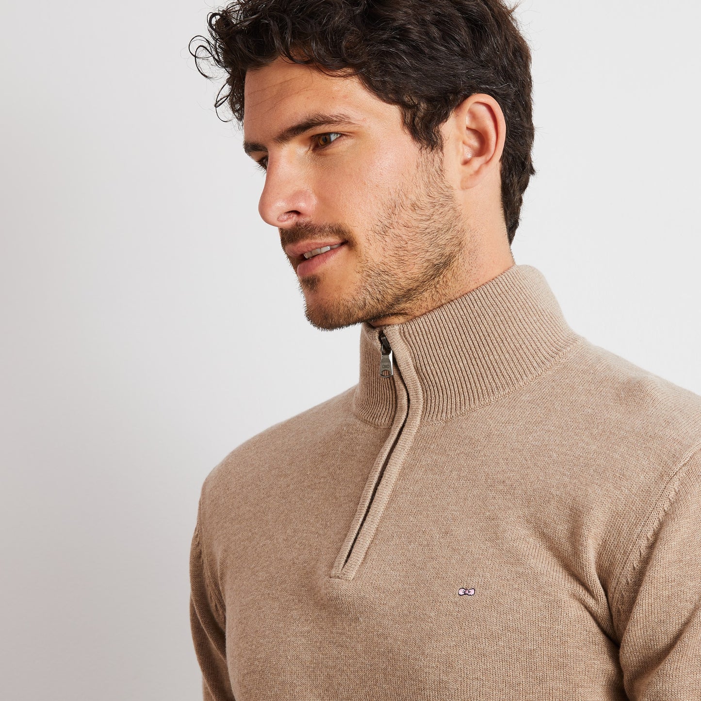 Cable knit jumper with trucker collar
